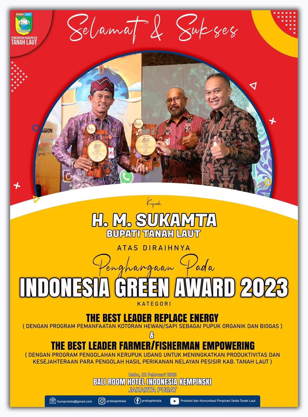 Sukamta Raih Double Winner , Indonesia Green Award 2023