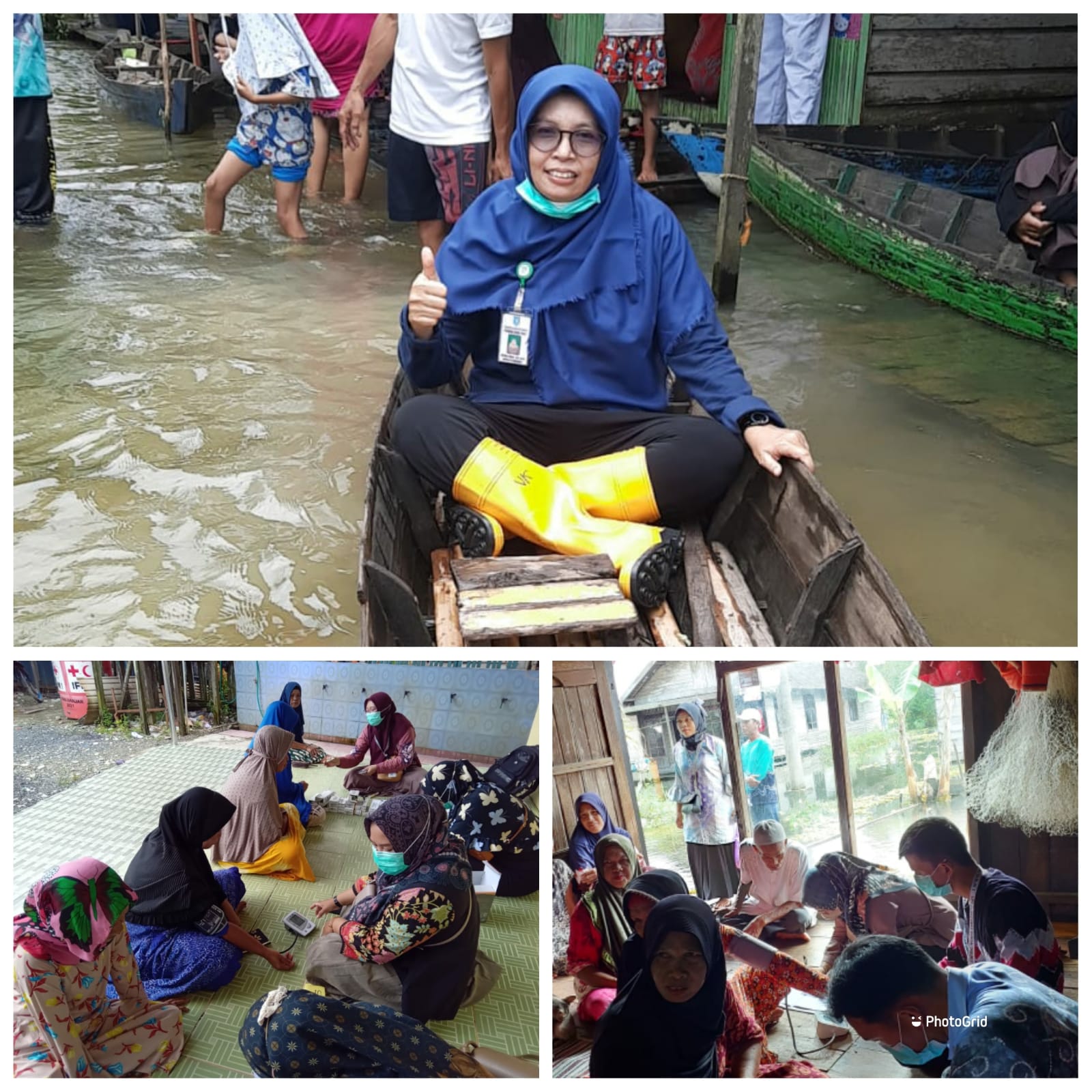 Naiki Perahu , Tim Medis Terjun Ke Wilayah Sungai Tabuk Untuk Layani Kesehatan Warga Terdampak Banjir