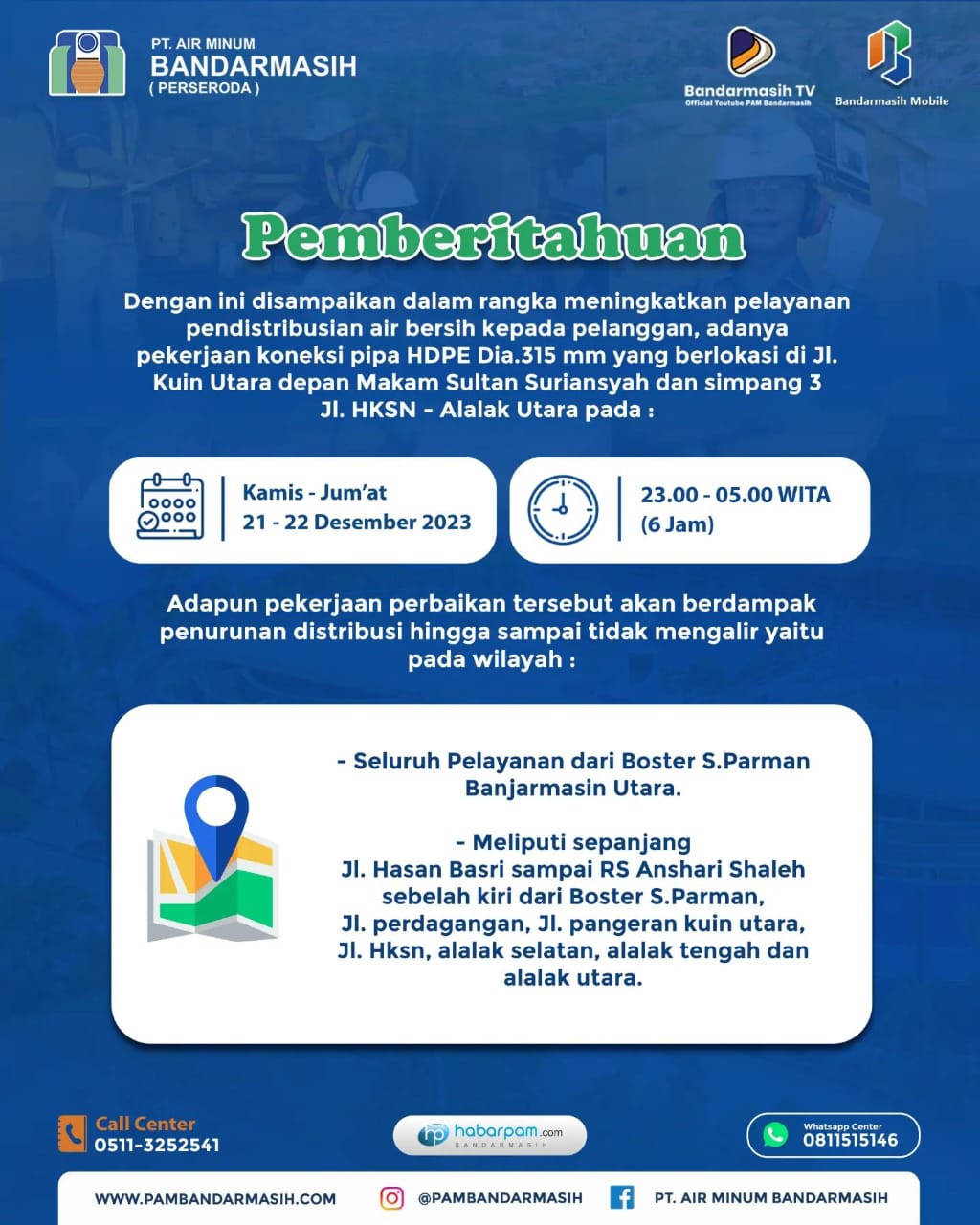 Air PAM Bandarmasih Kota Banjarmasin Mati Kamis dan Jum’at