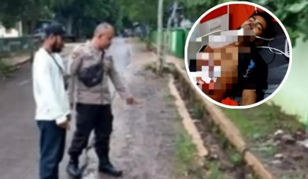 TKP BEGAL – Anggota polisi Polsek Martapura saat menunjukkan TKP begal di Desa Tungkaran