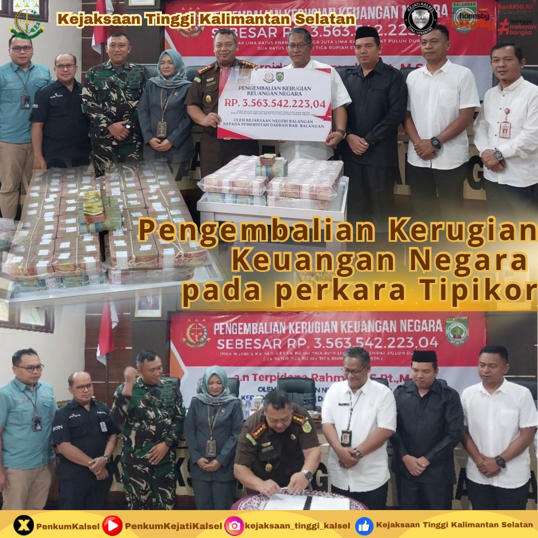 Kejari Balangan Terima Pengembalian Kerugian Negara dari Terpidana Korupsi Kasus Korupsi Pengadaan Hewan Ternak