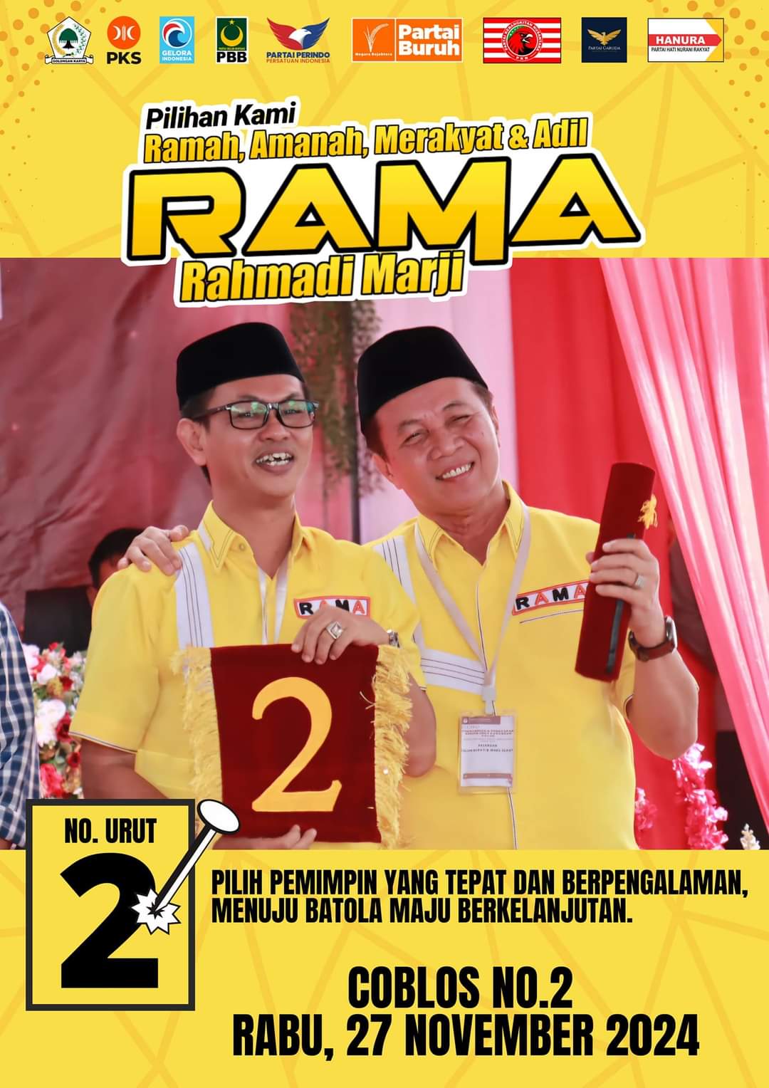 RAMA mendapatkan Nomor Urut 2, Sesuai Dengan Apa Yang Diharapkan Menjadi Nomor Hoki Di Pilkada Batola 2024