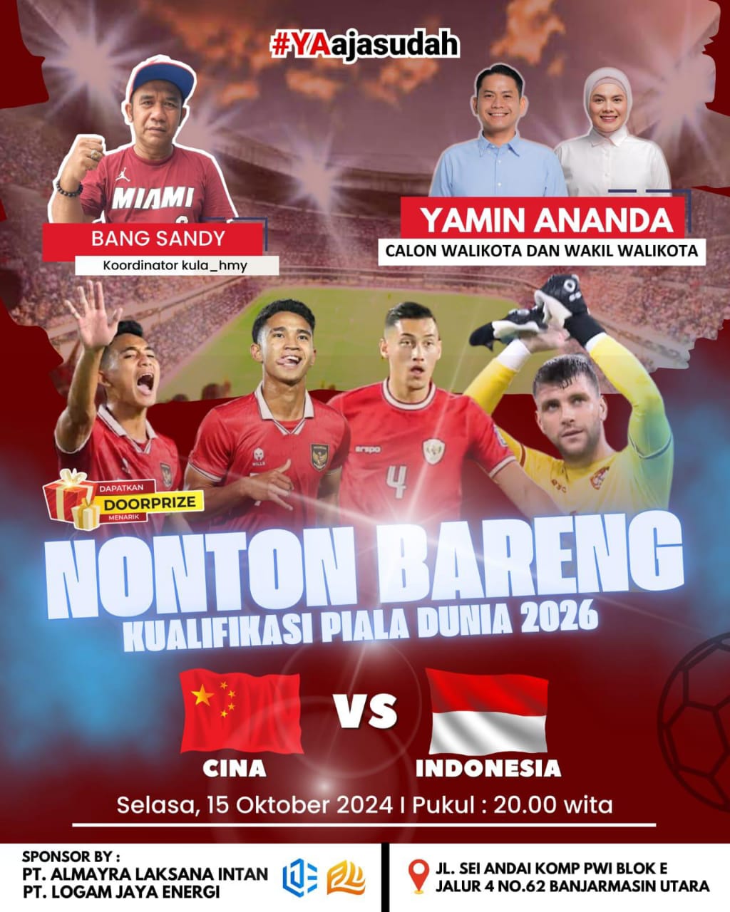 Nobar Indonesia vs Cina, H.Yamin Semangati Warga Dukung Timnas