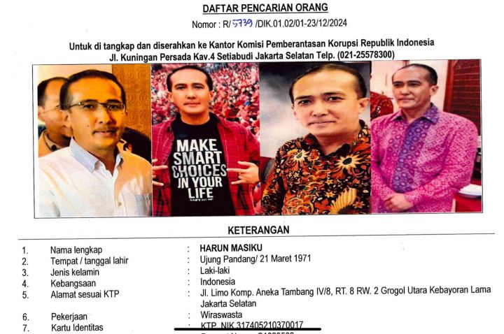 KPK Sebut Lokasi Buronan Harun Masiku Terpantau