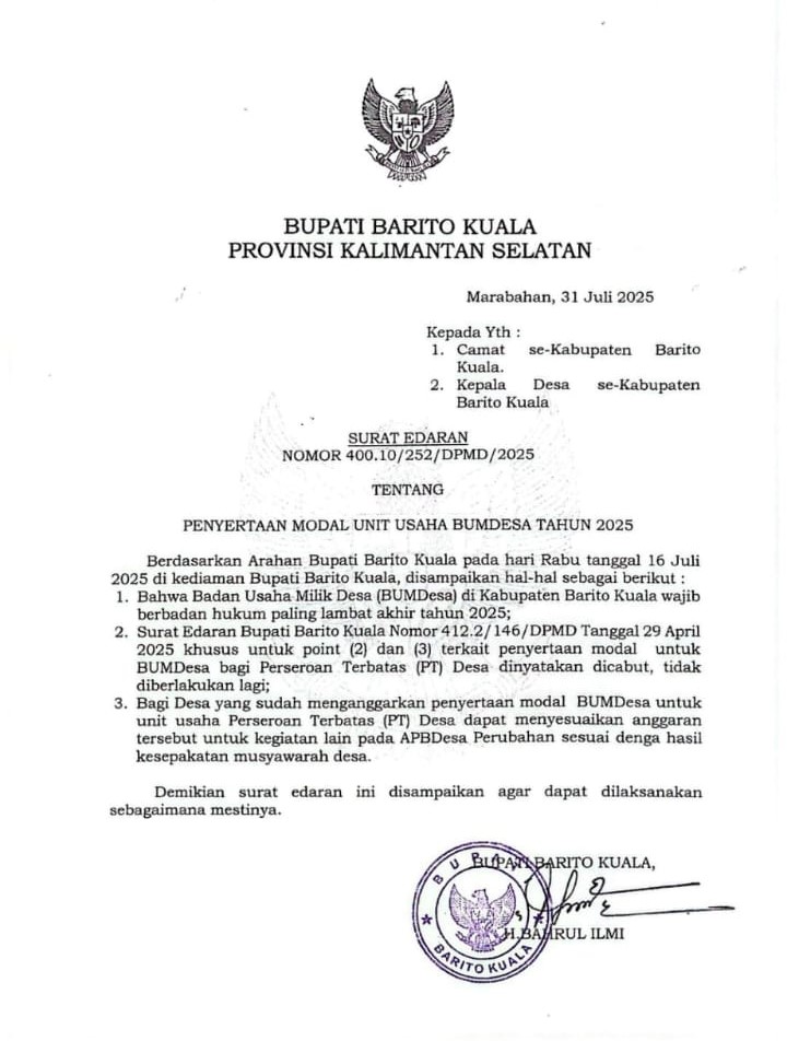 Bupati Keluarkan Surat Edaran, Penyertaan Modal Bagi PT Desa Di Cabut