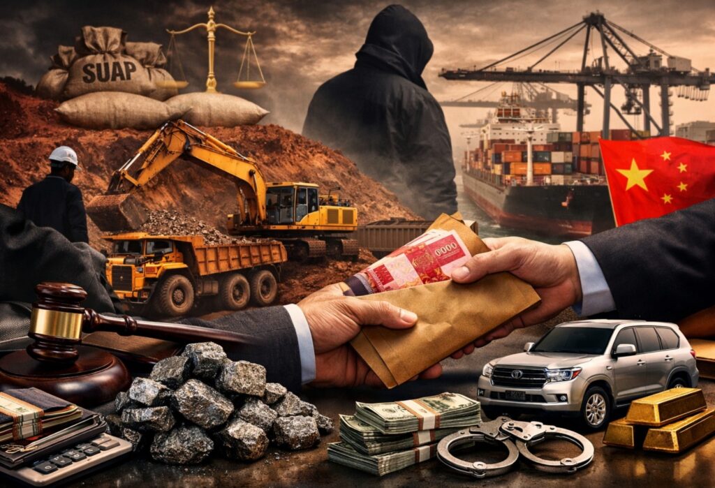 Ilustrasi dugaan korupsi tambang nikel: praktik suap perizinan, aktivitas pertambangan, dan ekspor mineral yang diduga merugikan keuangan negara.