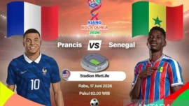 Grafik ilustrasi pertandingan penyisihan Grup I Piala Dunia 2026 antara Prancis melawan Senegal yang dijadwalkan berlangsung di Stadion MetLife, New Jersey, Amerika Serikat, Selasa (16/6/2026) waktu setempat. ANTARA INFOGRAFIK/Vintan Rahmadanti