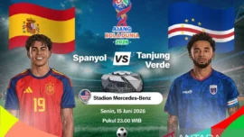 Grafik ilustrasi pertandingan penyisihan Grup H Piala Dunia 2026 antara Spanyol melawan Tanjung Verde yang dijadwalkan berlangsung di Stadion Mercedes-Benz, Atlanta, Georgia, Amerika Serikat, Senin (15/6/2026) waktu setempat. ANTARA INFOGRAFIK/Vintan Rahmadanti