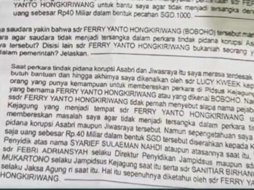 BAP Tan Kian Beredar, Dugaan Aliran Rp40 Miliar Seret Nama Pejabat Puncak Kejagung